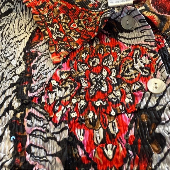 Alberto Malaki-Button Up-Sequin-Shirt- Red-Pink-Black-Brown-Colorful-Women’s M - Picture 6 of 10